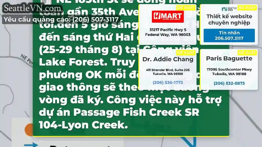 NE 185th St sẽ đóng hoàn toàn gần 35th Ave NE từ