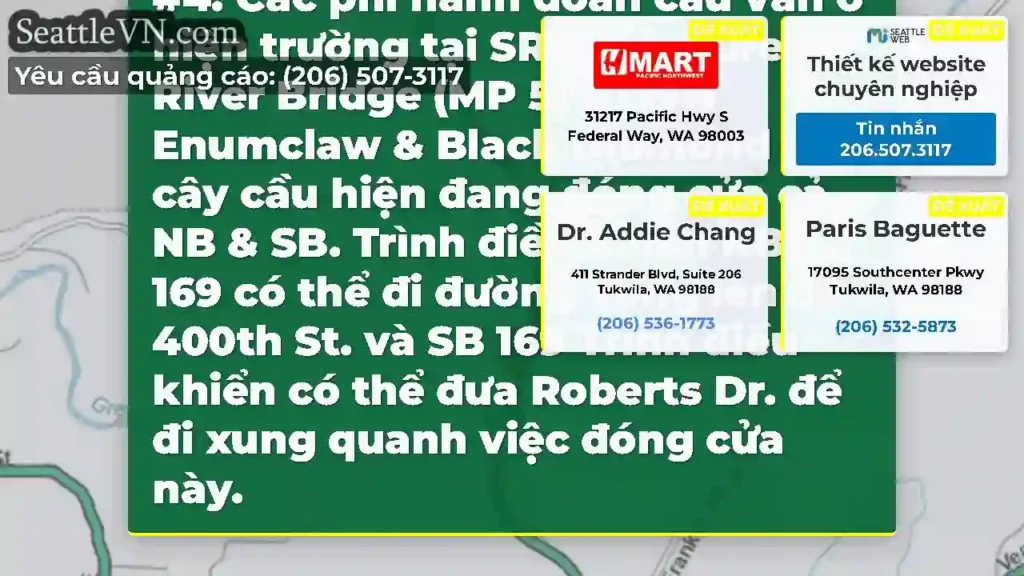 CẬP NHẬT #5: Cầu sông Green trên SR 169 (MP 5) sẽ