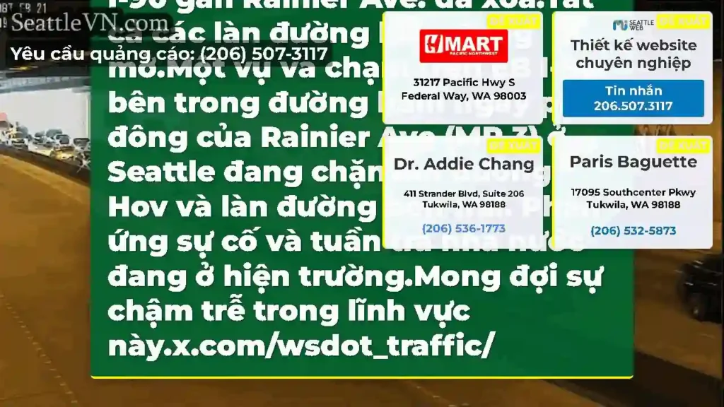 Xóa: Vụ va chạm này trên EB I-90 gần Rainier Ave.