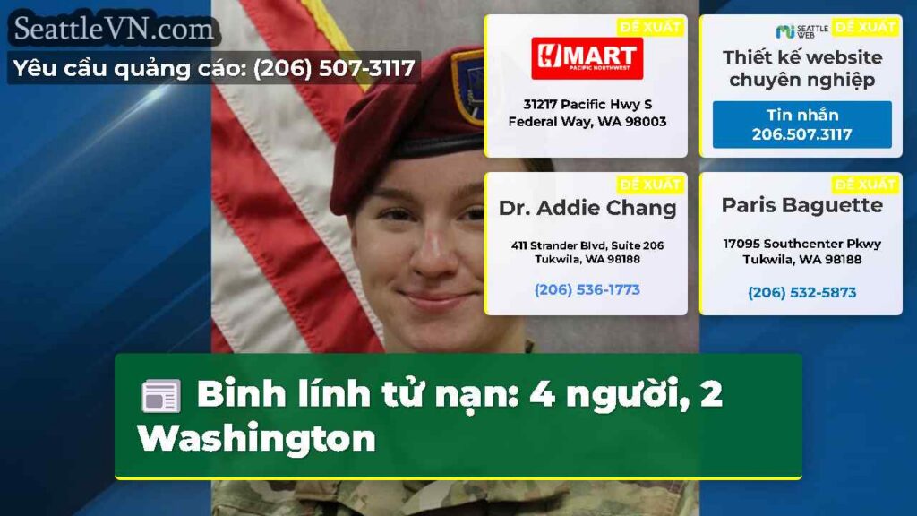 Binh lính tử nạn: 4 người, 2 Washington