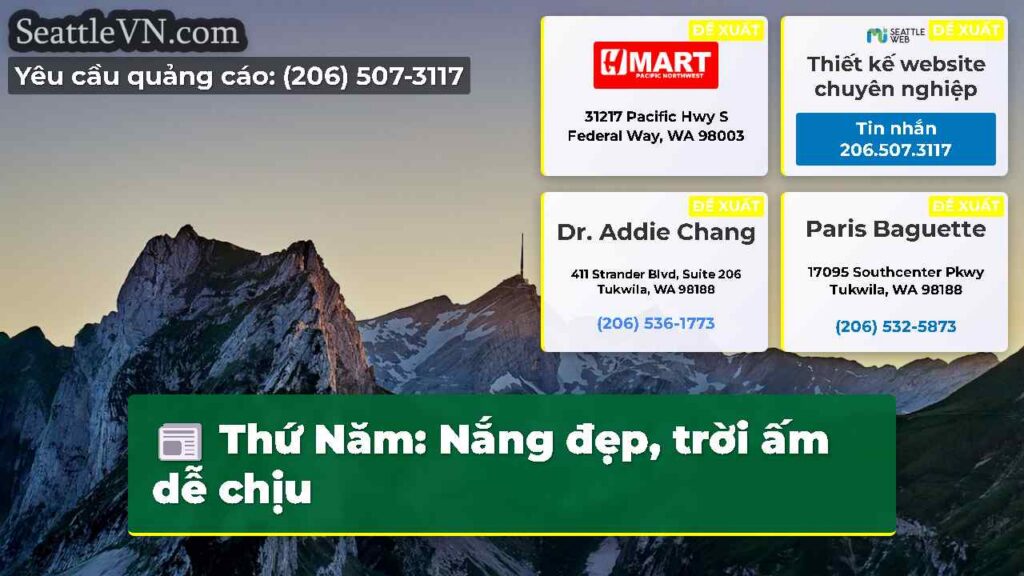 Thứ Năm: Nắng đẹp, trời ấm dễ chịu