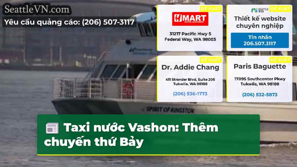 Taxi nước Vashon: Thêm chuyến thứ Bảy
