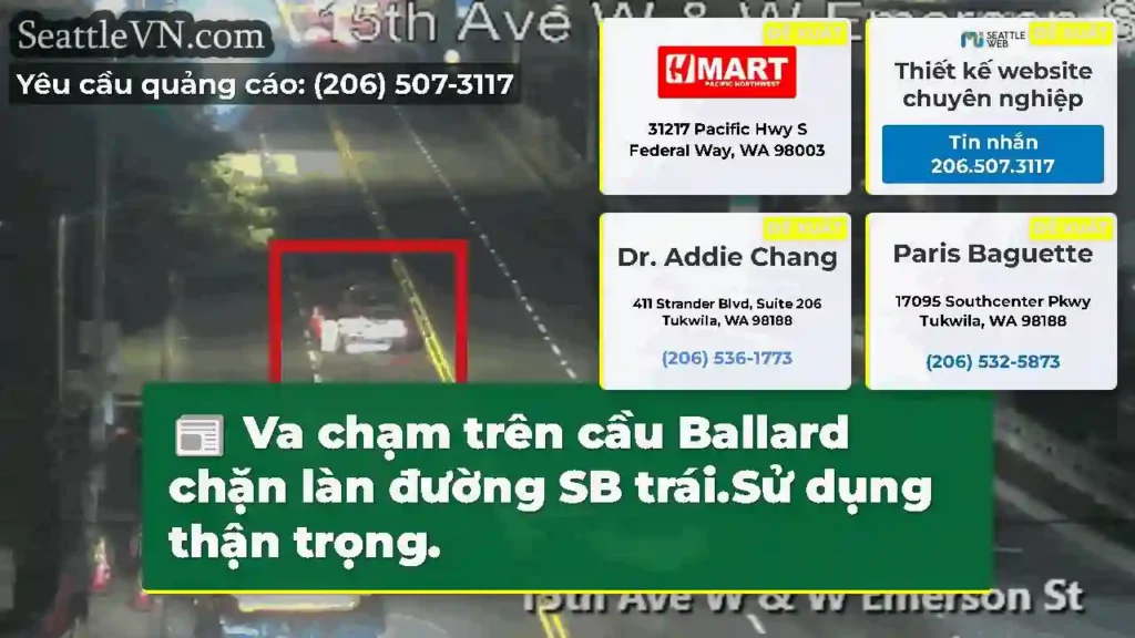 Va chạm trên cầu Ballard chặn làn đường SB