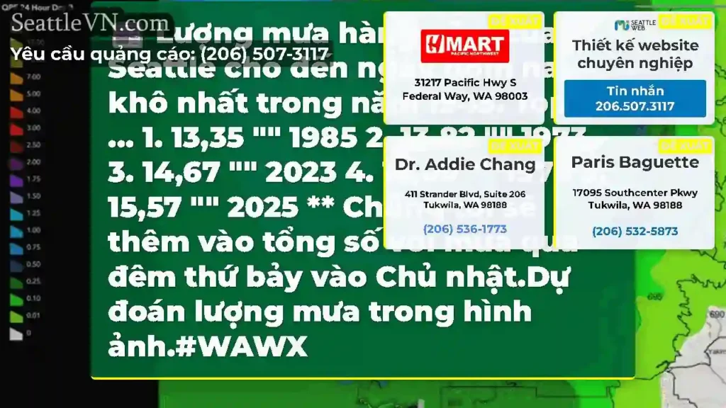 Lượng mưa hàng năm của Seattle cho đến ngày hôm