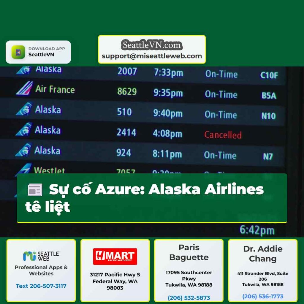 Sự cố Azure: Alaska Airlines tê liệt