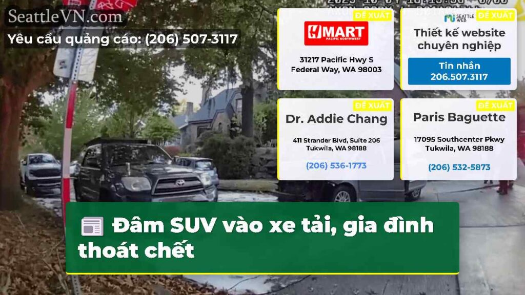 Đâm SUV vào xe tải, gia đình thoát chết