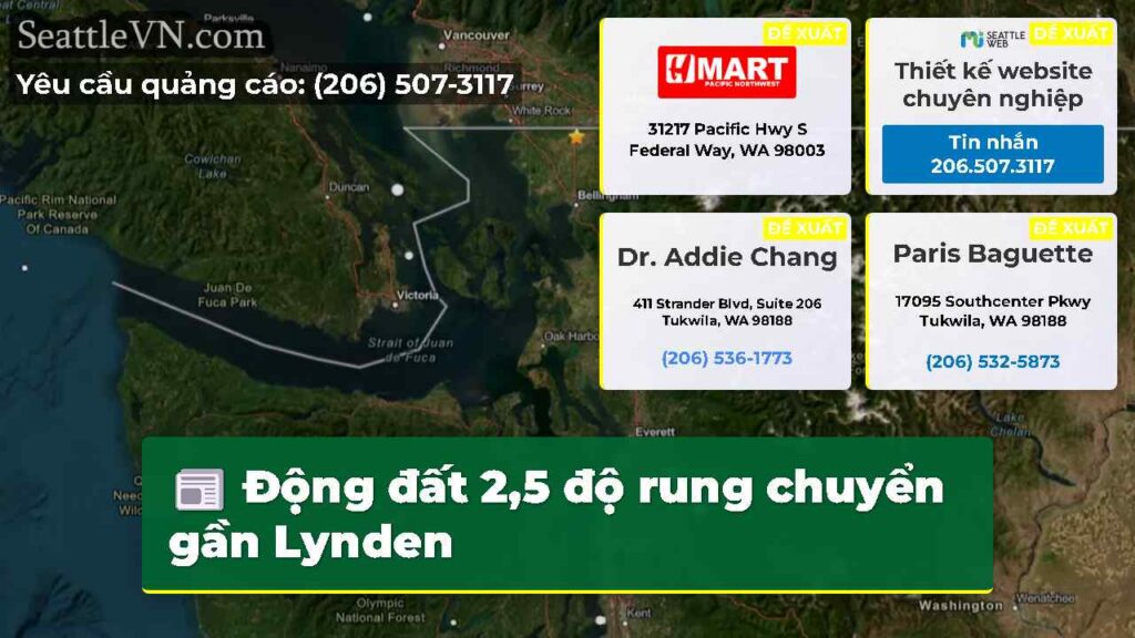 Động đất 2,5 độ rung chuyển gần Lynden