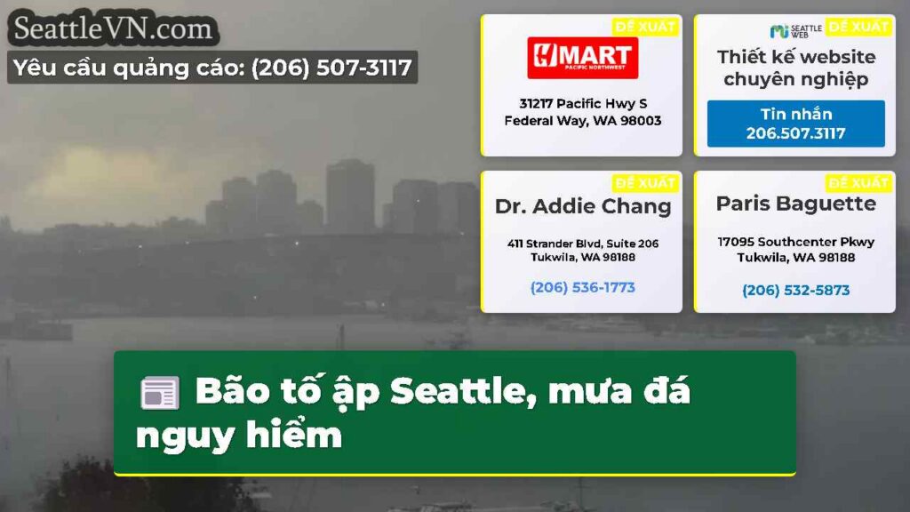 Bão tố ập Seattle, mưa đá nguy hiểm