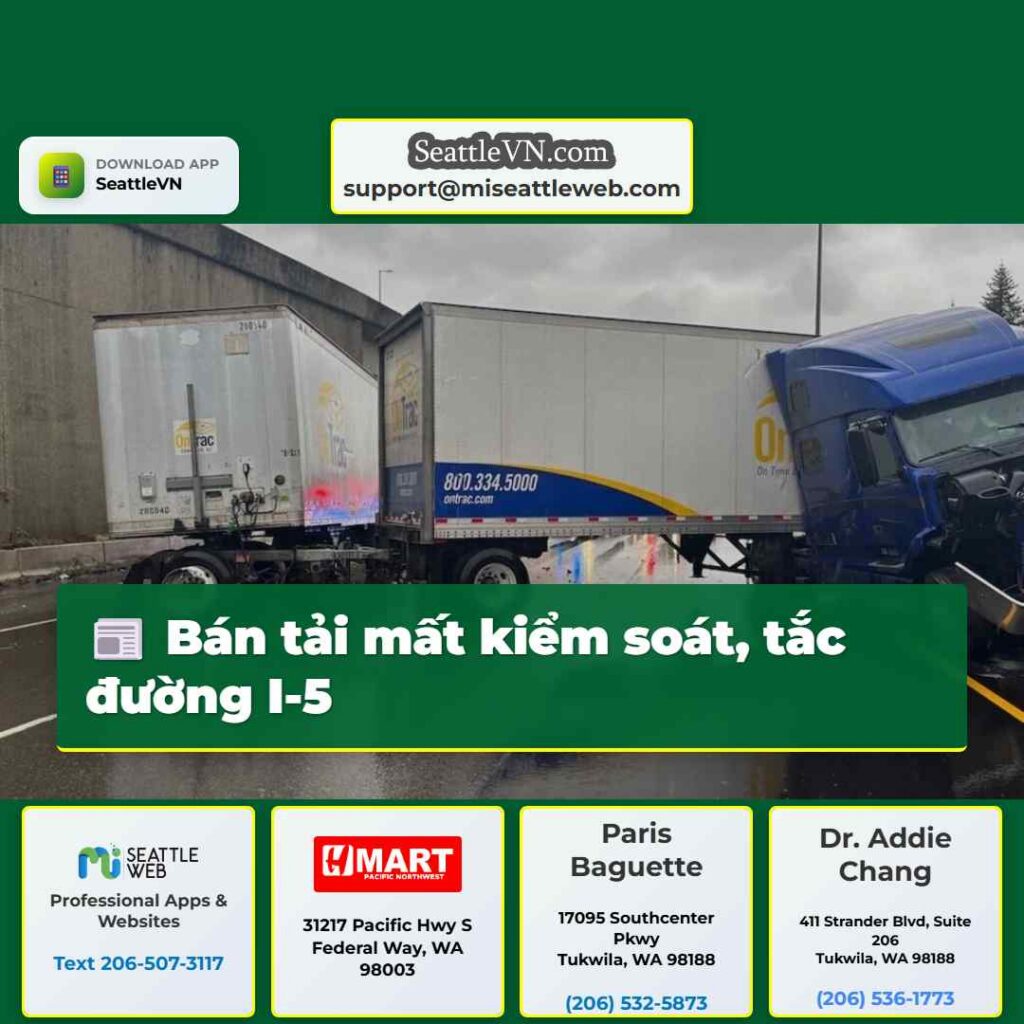 Bán tải mất kiểm soát, tắc đường I-5