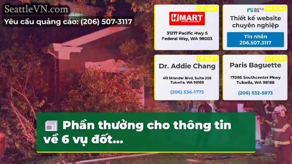 Phần thưởng cho thông tin về 6 vụ đốt...