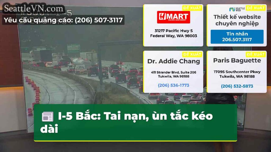 I-5 Bắc: Tai nạn, ùn tắc kéo dài