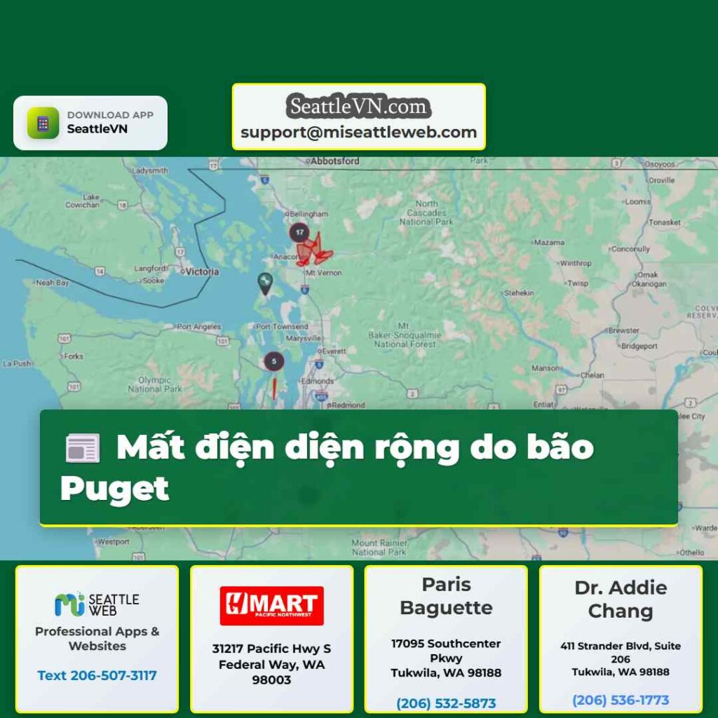 Mất điện diện rộng do bão Puget