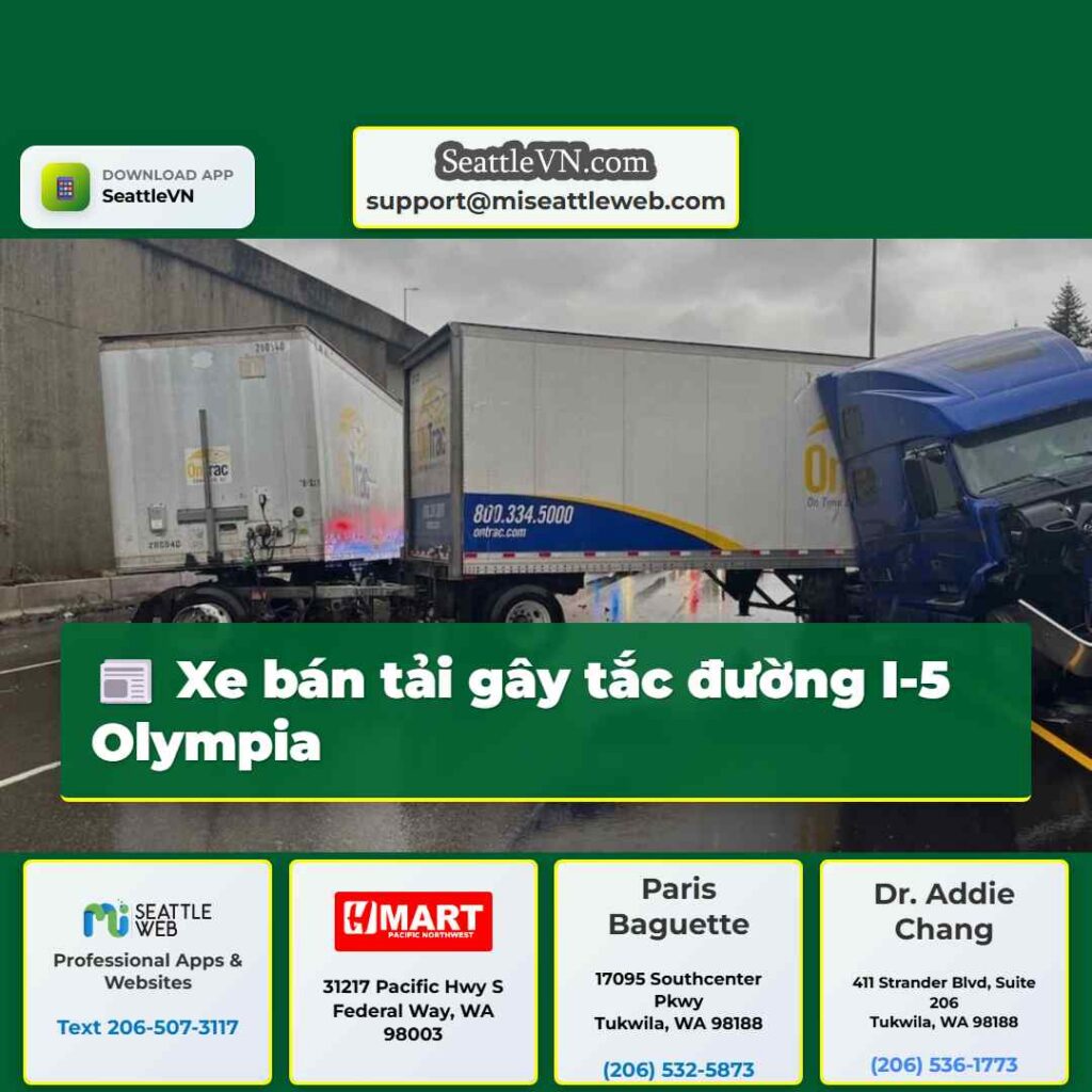 Xe bán tải gây tắc đường I-5 Olympia