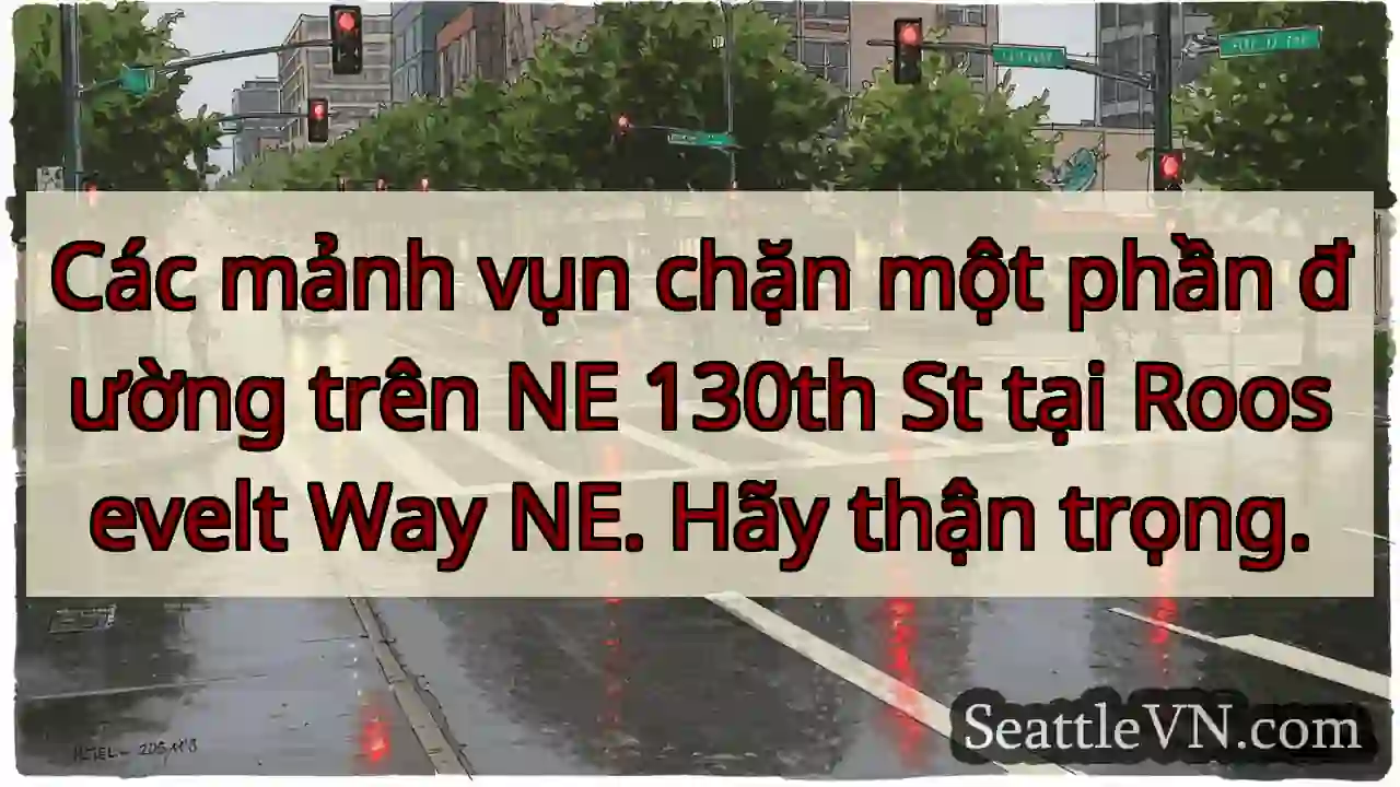 Các mảnh vụn chặn một phần đường trên NE 130th St