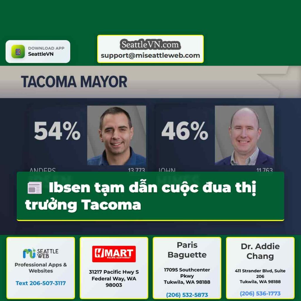 Ibsen tạm dẫn cuộc đua thị trưởng Tacoma