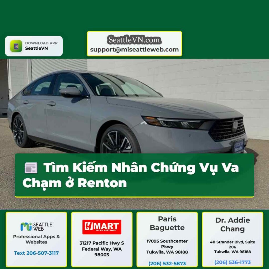 Tìm Kiếm Nhân Chứng Vụ Va Chạm ở Renton