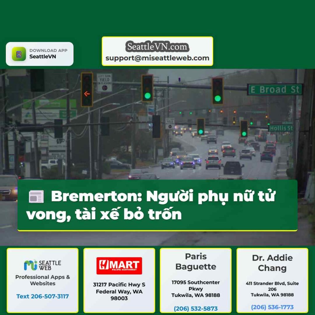 Bremerton: Người phụ nữ tử vong, tài xế bỏ trốn