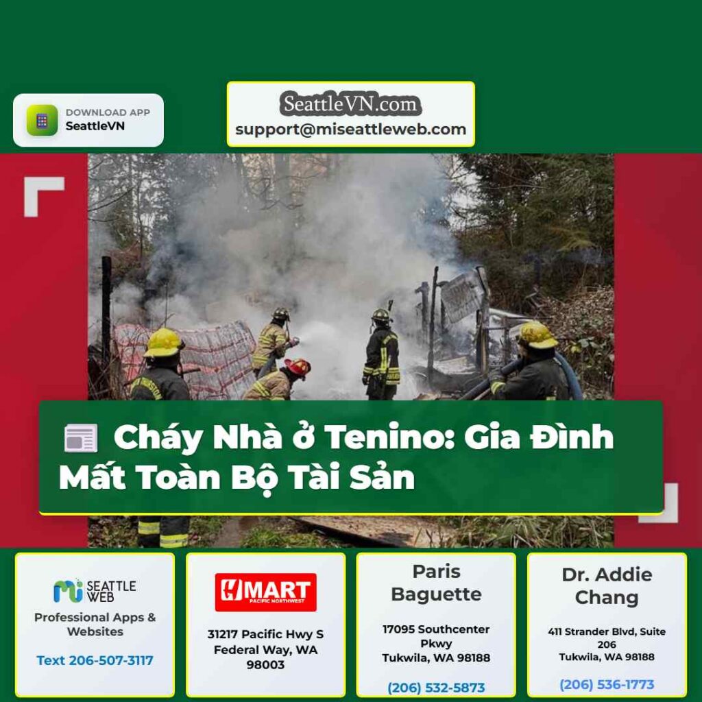 Cháy Nhà ở Tenino: Gia Đình Mất Toàn Bộ Tài Sản