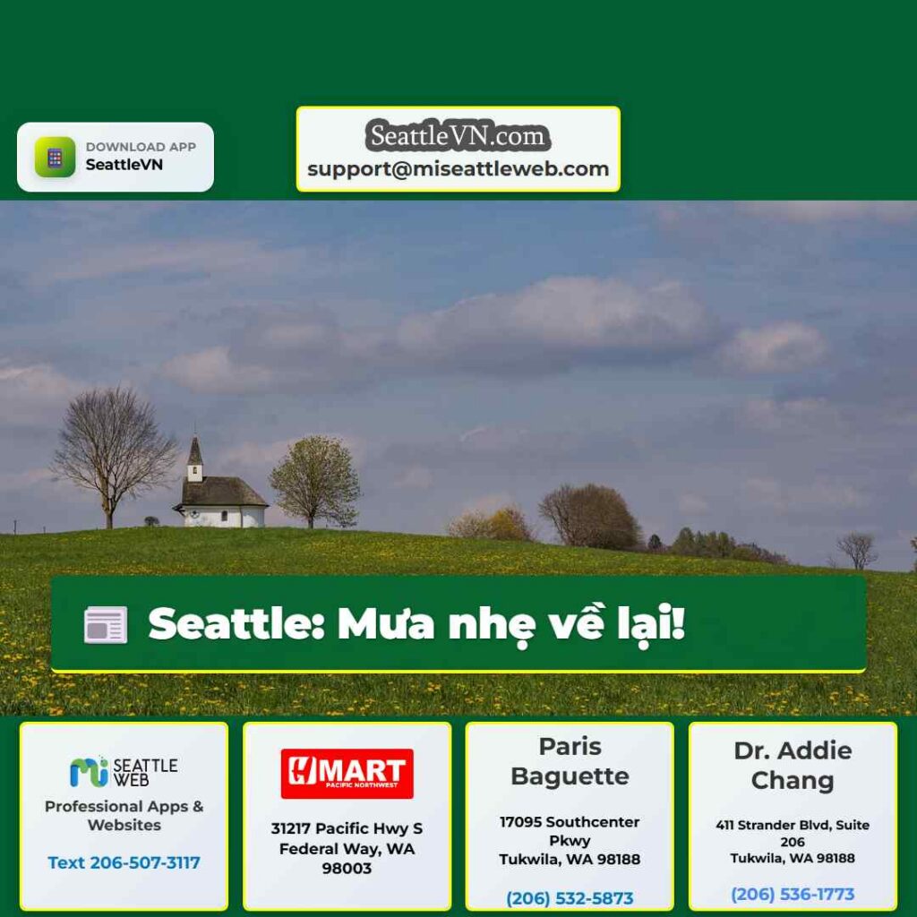 Seattle: Mưa nhẹ về lại!