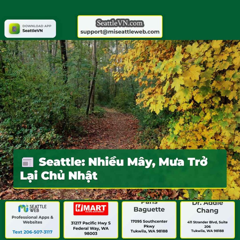 Seattle: Nhiều Mây, Mưa Trở Lại Chủ Nhật