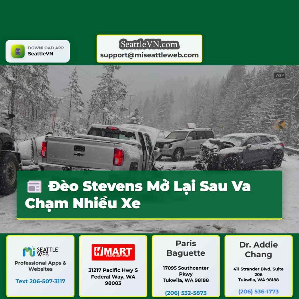 Đèo Stevens Mở Lại Sau Va Chạm Nhiều Xe