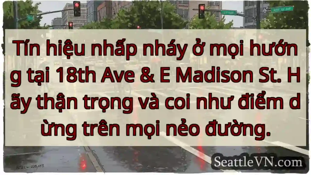 Tín hiệu nhấp nháy ở mọi hướng tại 18th Ave & E