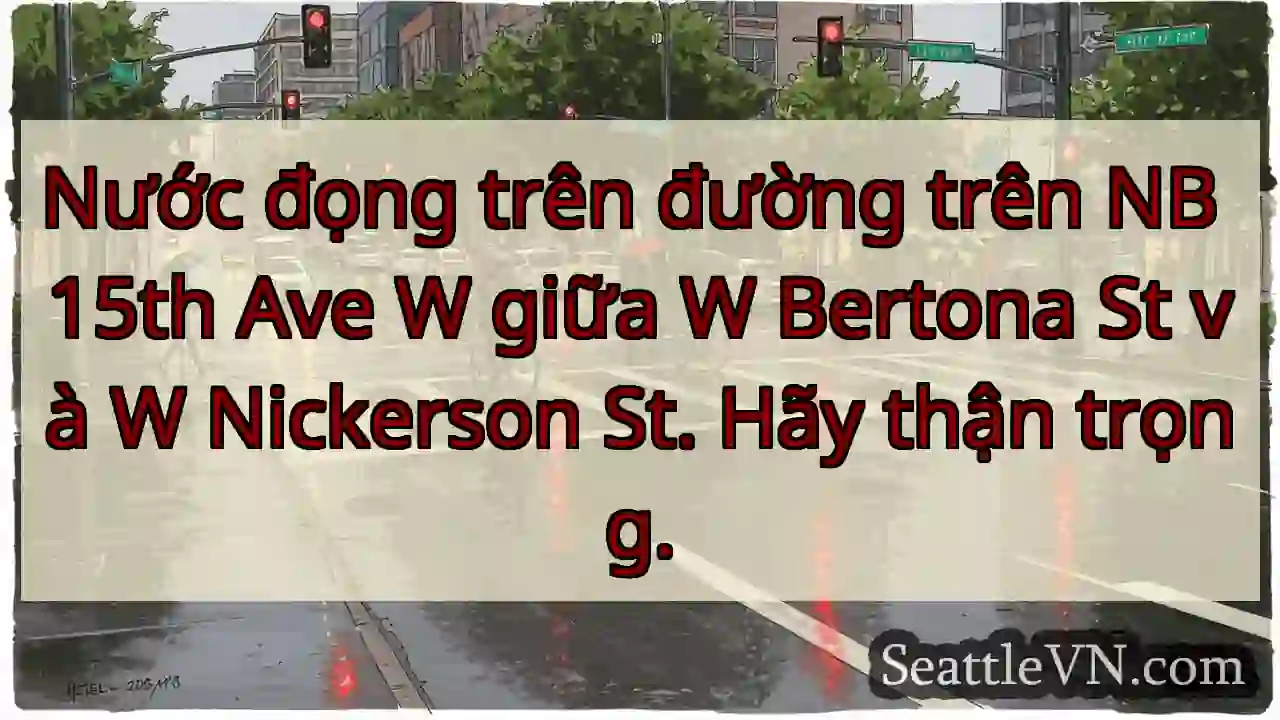 Nước đọng trên đường trên NB 15th Ave W giữa W