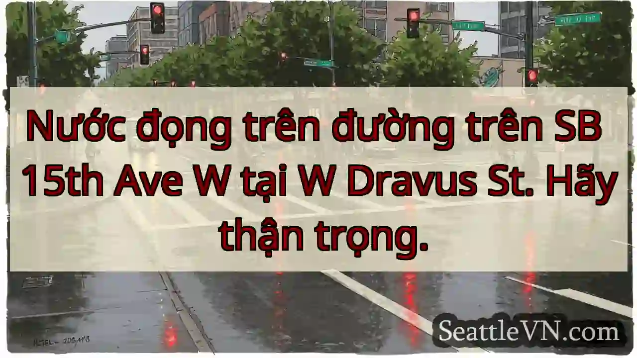 Nước đọng trên đường trên SB 15th Ave W tại W