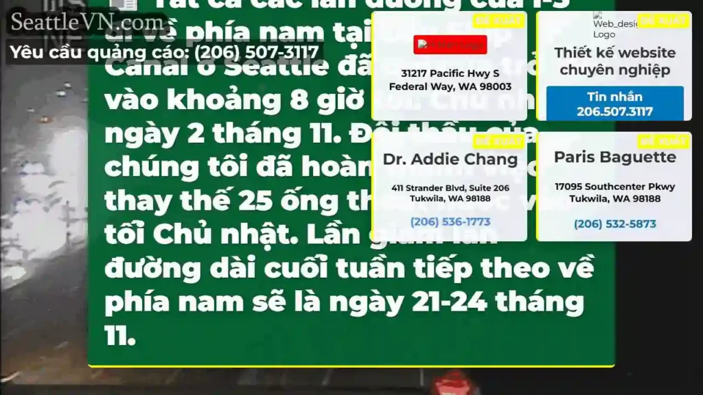 Tất cả các làn đường của I-5 đi về phía nam tại