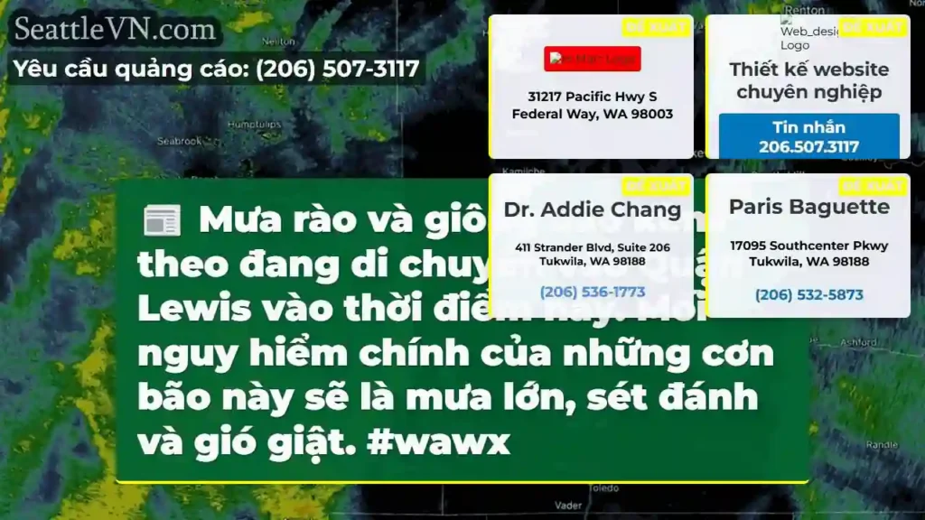 Mưa rào và giông bão kèm theo đang di chuyển vào