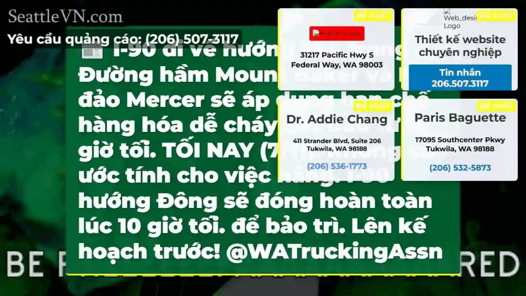 I-90 đi về hướng Tây trong Đường hầm Mount Baker
