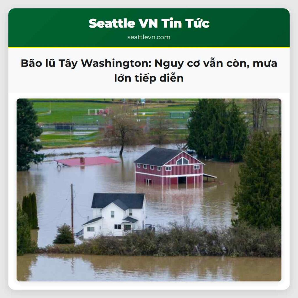Bão lũ Tây Washington: Nguy cơ vẫn còn, mưa lớn
