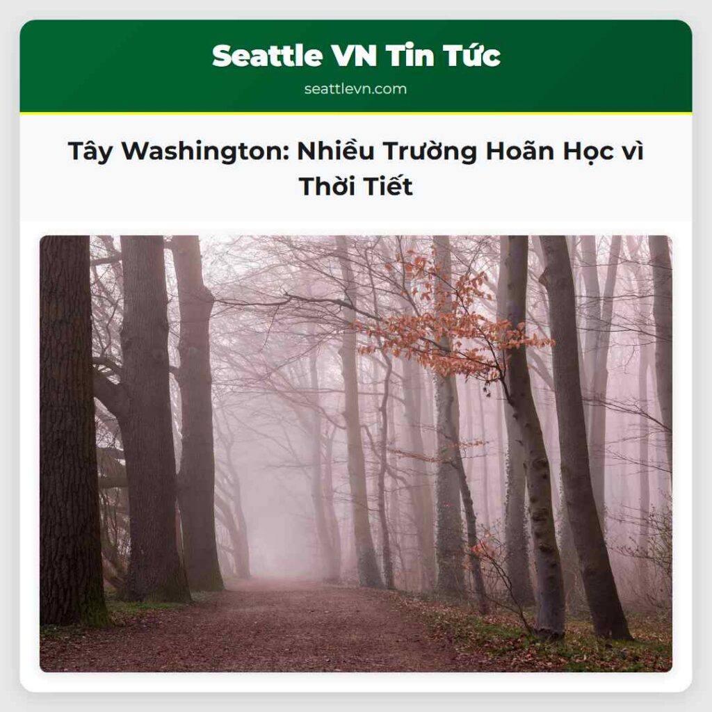 Tây Washington: Nhiều Trường Hoãn Học vì Thời Tiết