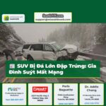Gia đình suýt mất mạng khi xe SUV bị đá lớn đập trúng trên đường cao tốc U.S. 2