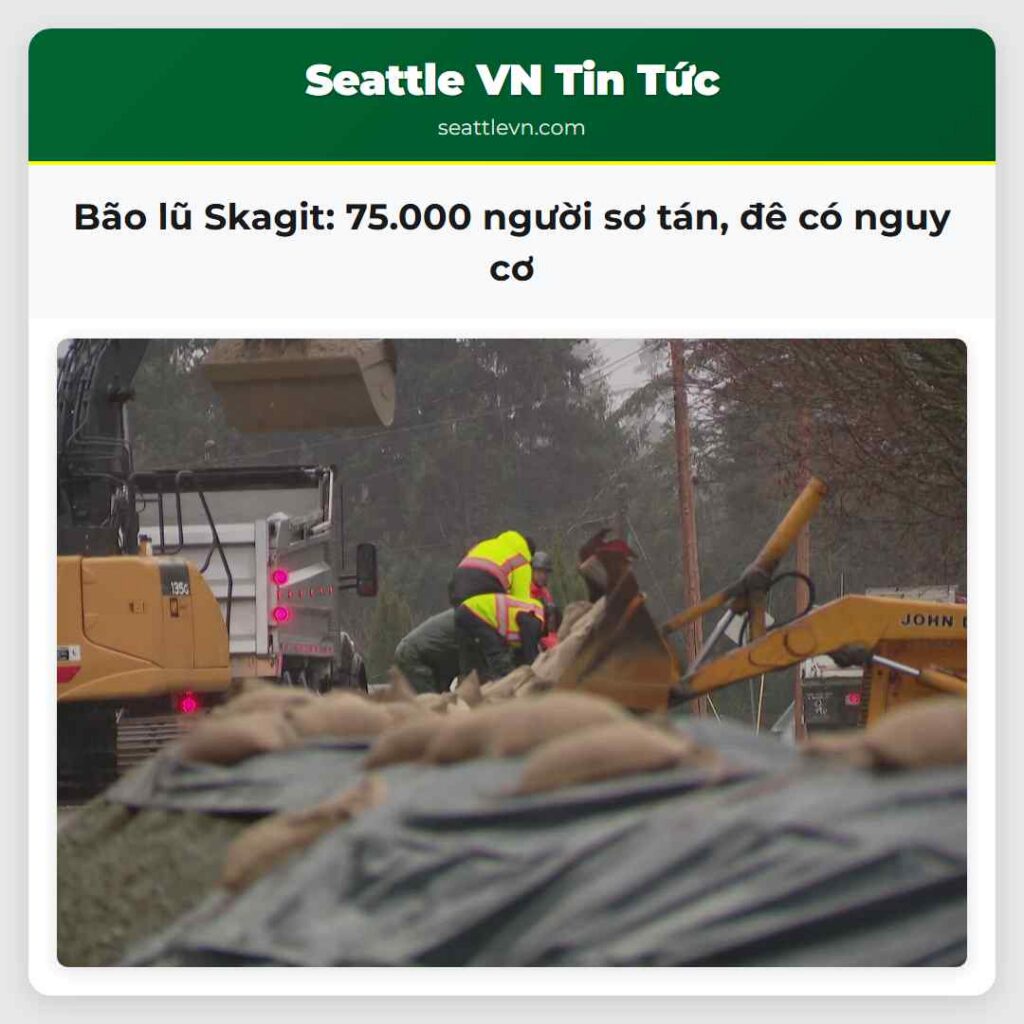 Bão lũ Skagit: 75.000 người sơ tán, đê có nguy cơ