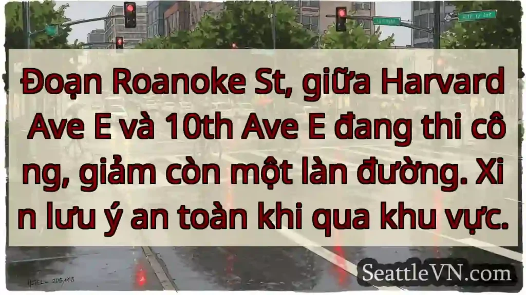 Roanoke St: Giảm làn đường! Cẩn thận!
