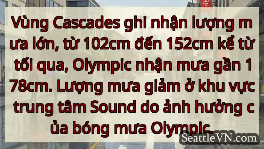 Mưa lớn! Cascades: 102-152cm, Olympic: 178cm.
