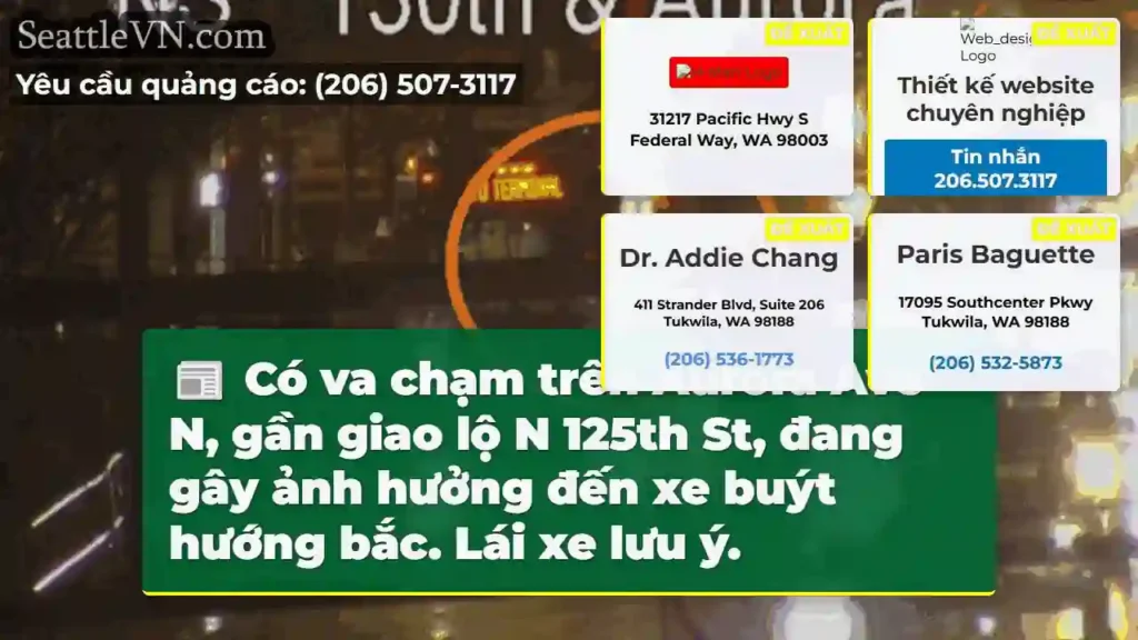 Va chạm Aurora Ave N. Lưu ý xe buýt!