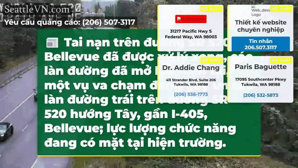 SR 520: Va chạm, ùn tắc hướng Tây.