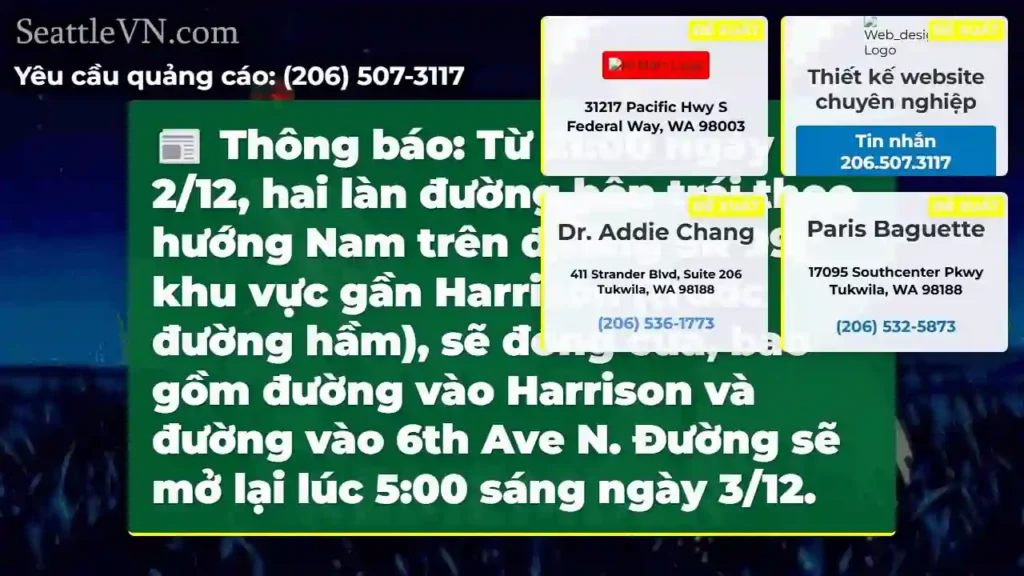 SR 99: Đóng làn đường đêm 2/12