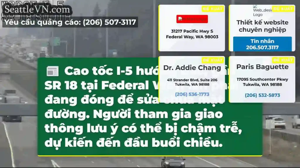 I-5 Bắc: Làn phải đóng! Chậm trễ!