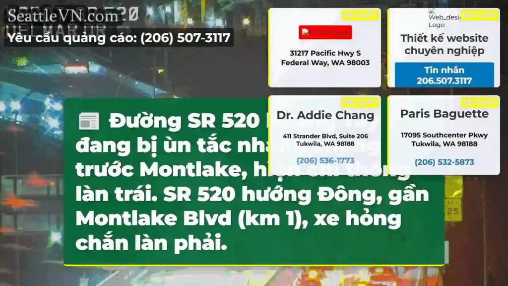 SR 520 Tây ùn tắc! Chỉ còn làn trái.
