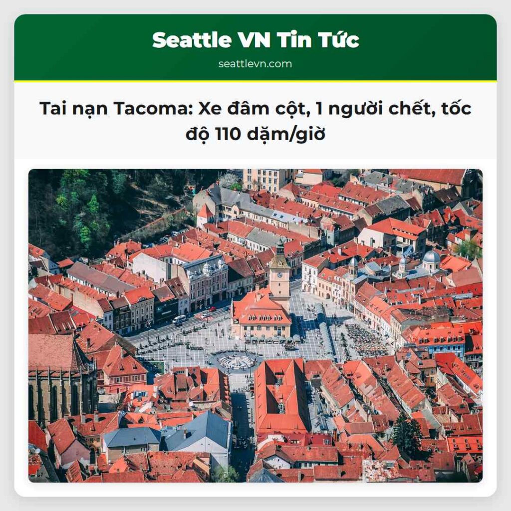 Tai nạn Tacoma: Xe đâm cột, 1 người chết, tốc độ