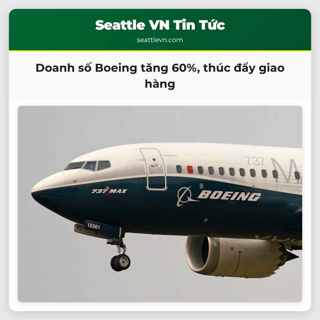 Doanh số Boeing tăng 60%, thúc đẩy giao hàng