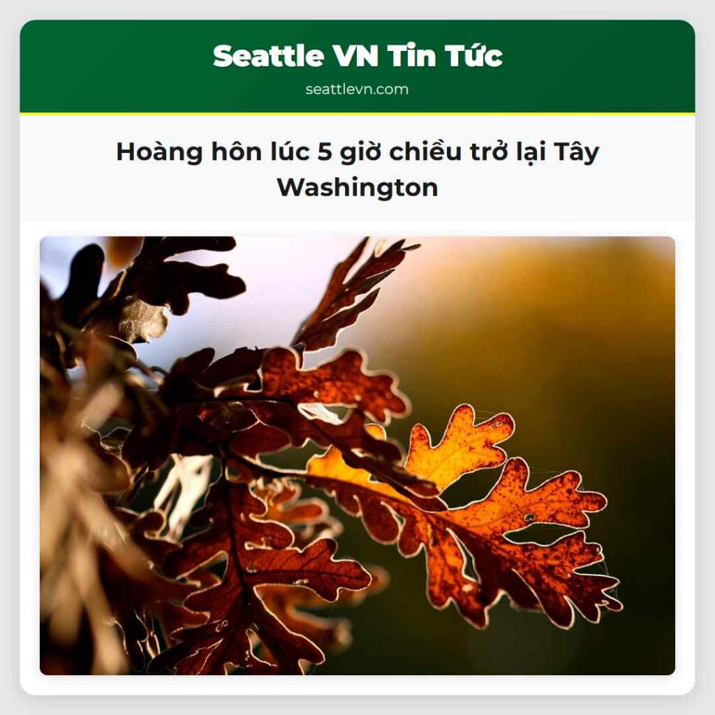 Hoàng hôn lúc 5 giờ chiều trở lại Tây Washington