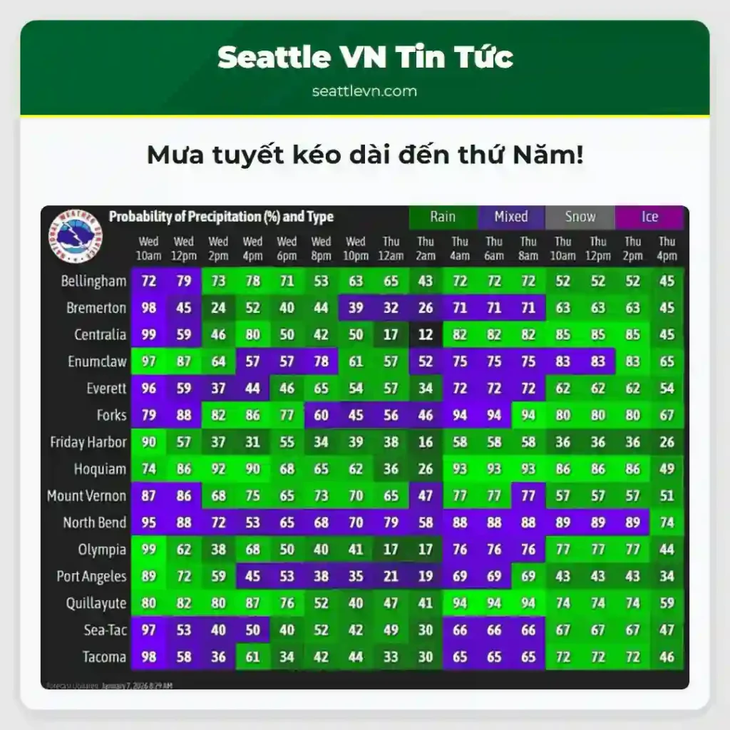 Mưa tuyết kéo dài đến thứ Năm!