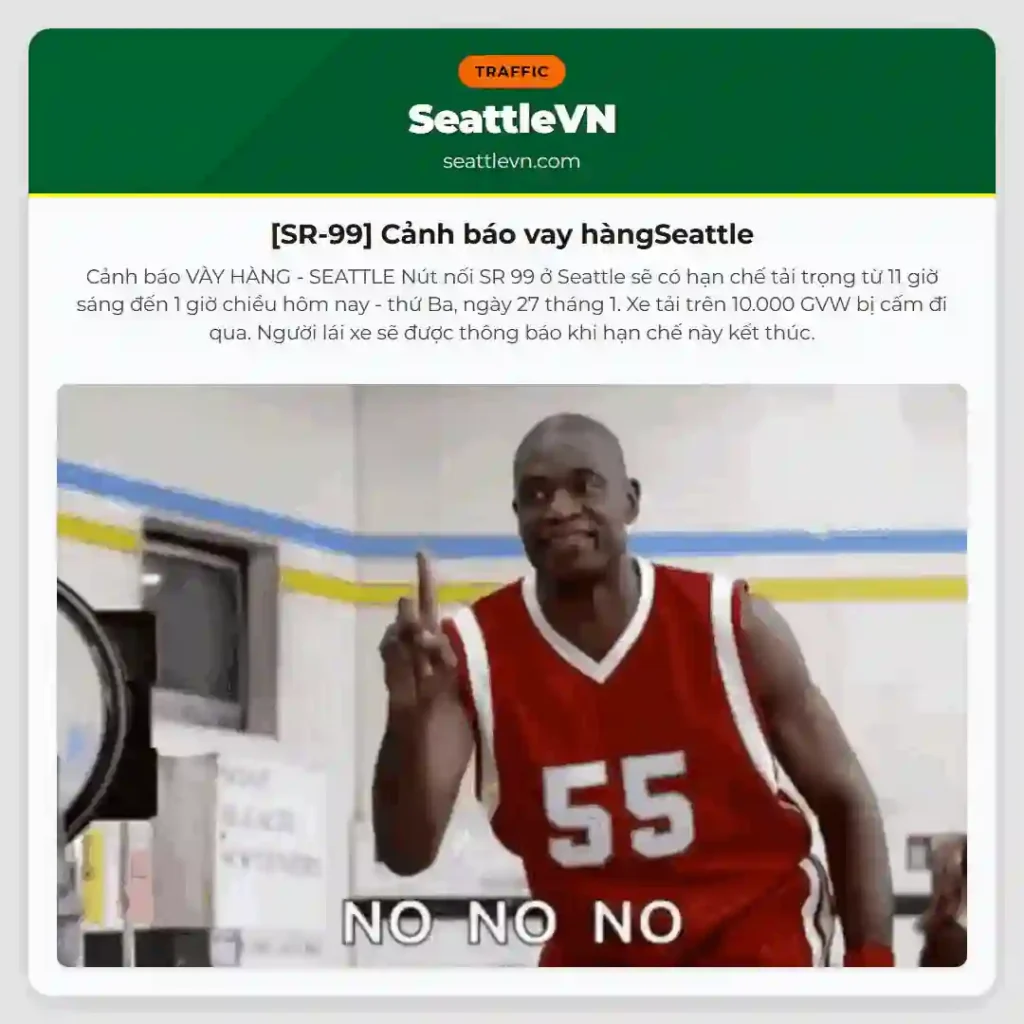 [SR-99] Cảnh báo vay hàngSeattle