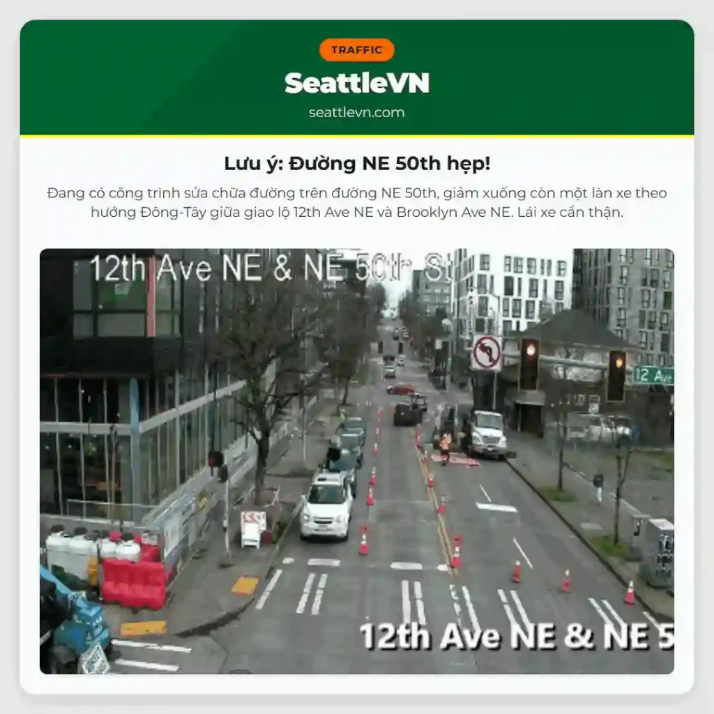 Lưu ý: Đường NE 50th hẹp!