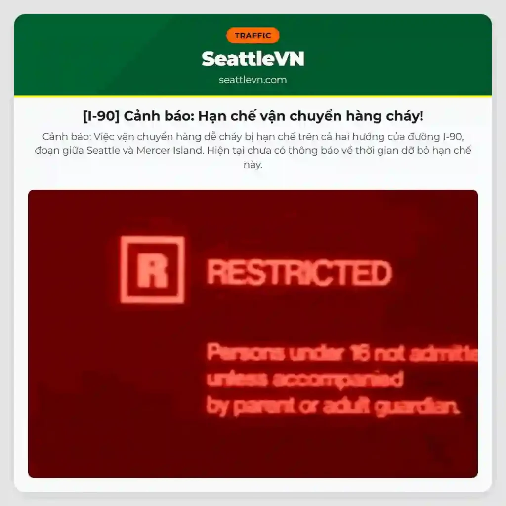 [I-90] Cảnh báo: Hạn chế vận chuyển hàng cháy!