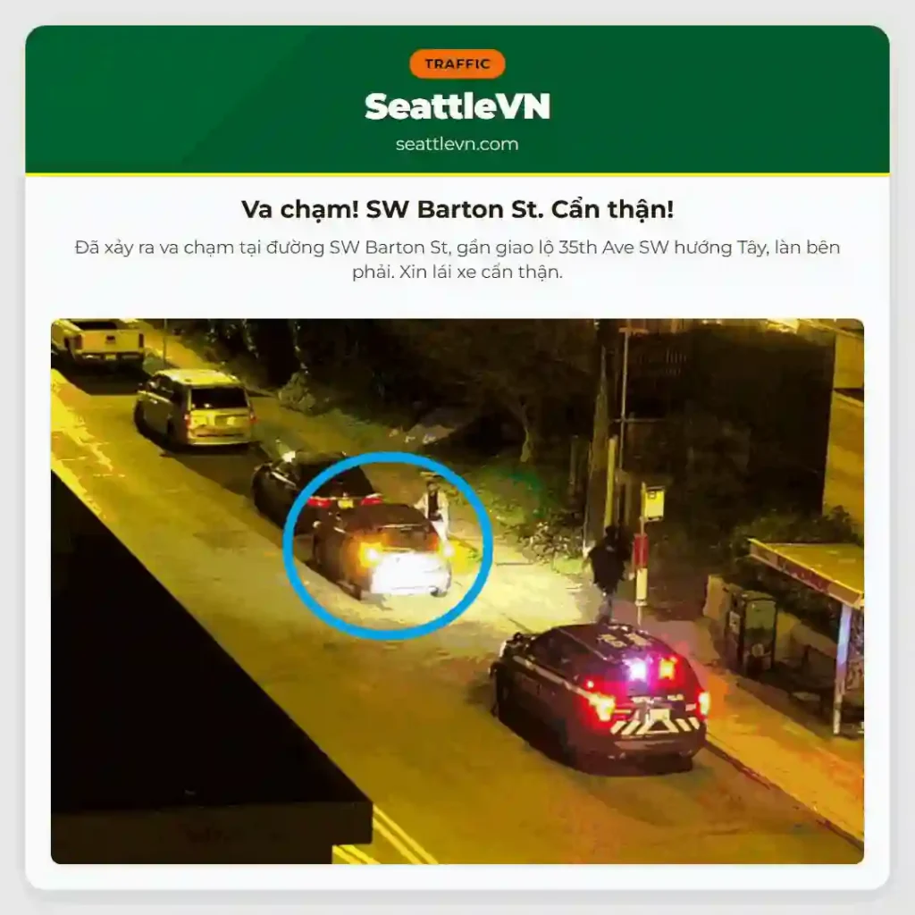 Va chạm! SW Barton St. Cẩn thận!